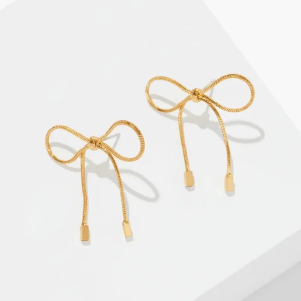 Talbots Gold Ribbon Bow Stud Earrings NWT